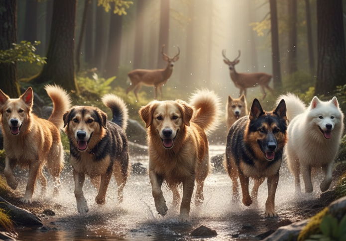 귀여운 여러마리의 개들의 모습