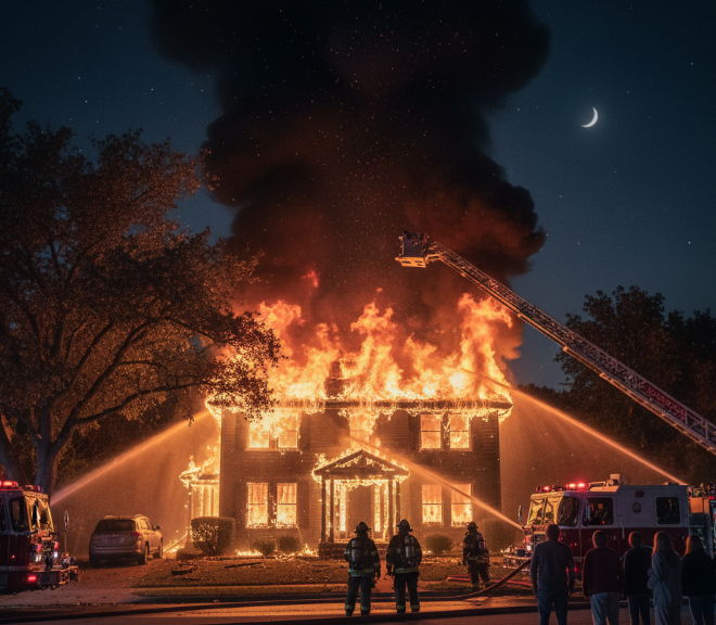 집에 불이 나는 장면 사진