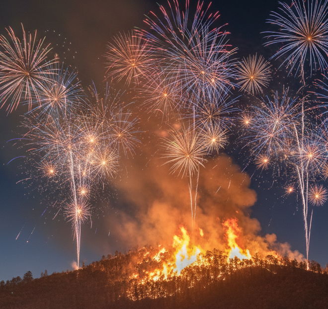 불꽃놀이로 불이 나는 장면 사진
